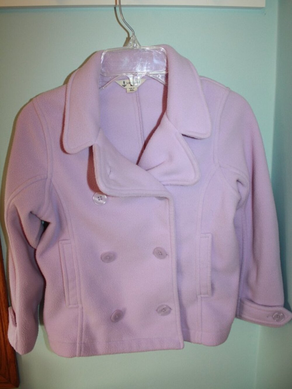 Lands' End Kids Size L 6 6x Lavender Purple Fleece Double Breasted Pea Coat